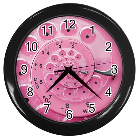 Retro Vintage Pink Rotary Dial Spiral Droste Wall Clock (Black) from ArtsNow.com Front