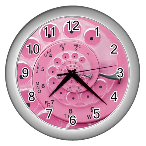 Retro Vintage Pink Rotary Dial Spiral Droste Wall Clock (Silver) from ArtsNow.com Front