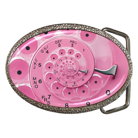 Retro Vintage Pink Rotary Dial Spiral Droste Belt Buckle from ArtsNow.com Front