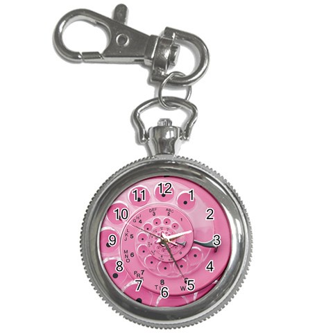 Retro Vintage Pink Rotary Dial Spiral Droste Key Chain Watch from ArtsNow.com Front