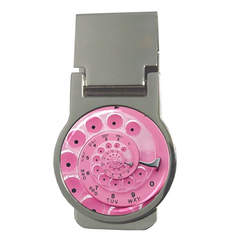 Retro Vintage Pink Rotary Dial Spiral Droste Money Clip (Round) from ArtsNow.com Front