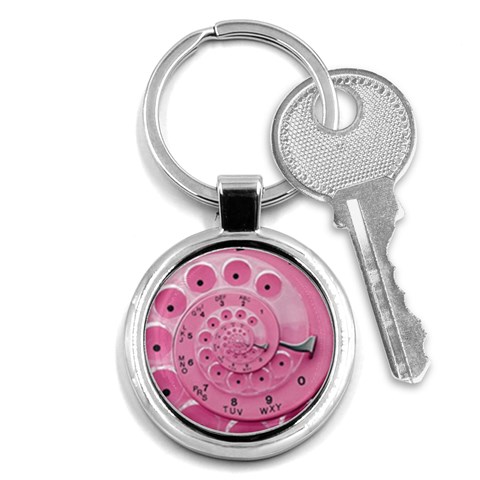 Retro Vintage Pink Rotary Dial Spiral Droste Key Chain (Round) from ArtsNow.com Front