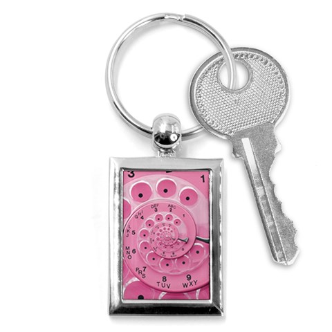 Retro Vintage Pink Rotary Dial Spiral Droste Key Chain (Rectangle) from ArtsNow.com Front