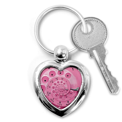 Retro Vintage Pink Rotary Dial Spiral Droste Key Chain (Heart) from ArtsNow.com Front