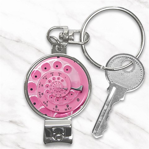 Retro Vintage Pink Rotary Dial Spiral Droste Nail Clippers Key Chain from ArtsNow.com Front