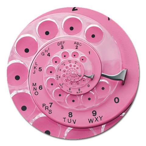 Retro Vintage Pink Rotary Dial Spiral Droste Magnet 5  (Round) from ArtsNow.com Front