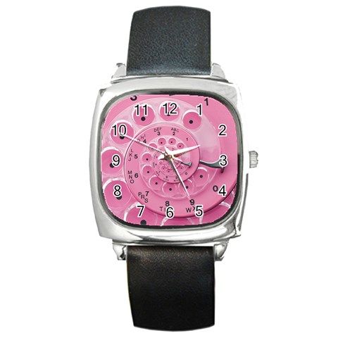 Retro Vintage Pink Rotary Dial Spiral Droste Square Metal Watch from ArtsNow.com Front