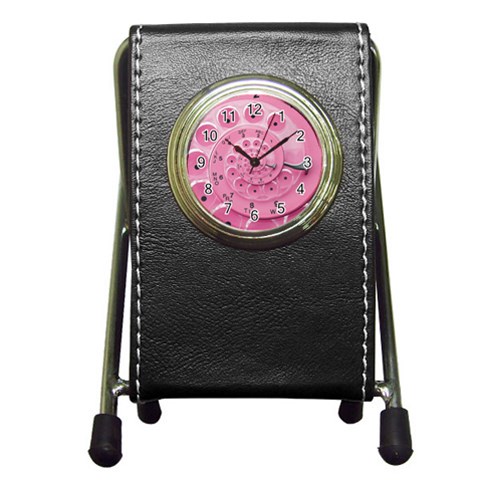 Retro Vintage Pink Rotary Dial Spiral Droste Pen Holder Desk Clock from ArtsNow.com Front