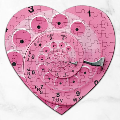 Retro Vintage Pink Rotary Dial Spiral Droste Jigsaw Puzzle (Heart) from ArtsNow.com Front