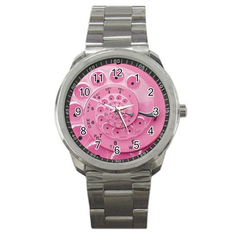 Retro Vintage Pink Rotary Dial Spiral Droste Sport Metal Watch from ArtsNow.com Front