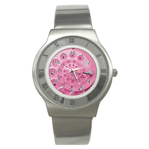 Retro Vintage Pink Rotary Dial Spiral Droste Stainless Steel Watch from ArtsNow.com Front