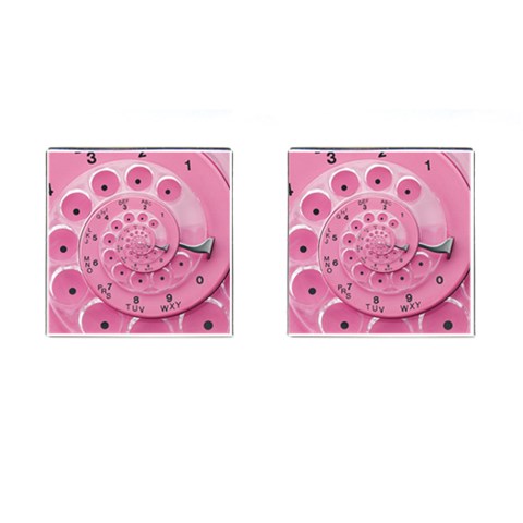 Retro Vintage Pink Rotary Dial Spiral Droste Cufflinks (Square) from ArtsNow.com Front(Pair)