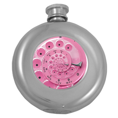 Retro Vintage Pink Rotary Dial Spiral Droste Hip Flask (5 oz) from ArtsNow.com Front