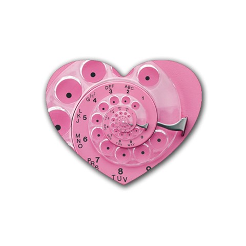 Retro Vintage Pink Rotary Dial Spiral Droste Rubber Coaster (Heart) from ArtsNow.com Front