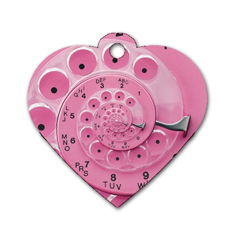 Retro Vintage Pink Rotary Dial Spiral Droste Dog Tag Heart (Two Sides) from ArtsNow.com Front