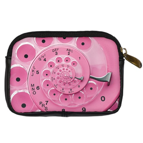 Retro Vintage Pink Rotary Dial Spiral Droste Digital Camera Leather Case from ArtsNow.com Back