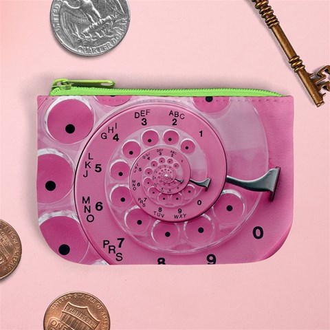 Retro Vintage Pink Rotary Dial Spiral Droste Mini Coin Purse from ArtsNow.com Front