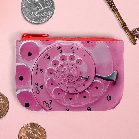 Retro Vintage Pink Rotary Dial Spiral Droste Mini Coin Purse from ArtsNow.com Front