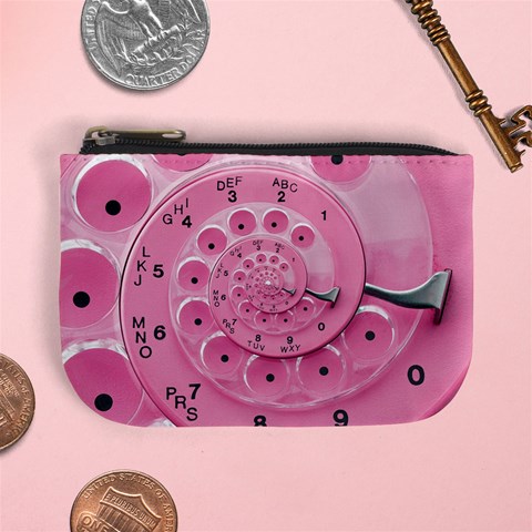 Retro Vintage Pink Rotary Dial Spiral Droste Mini Coin Purse from ArtsNow.com Front