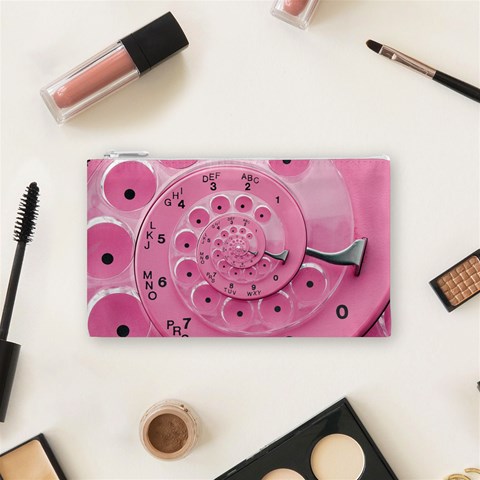 Retro Vintage Pink Rotary Dial Spiral Droste Cosmetic Bag (Small) from ArtsNow.com Front