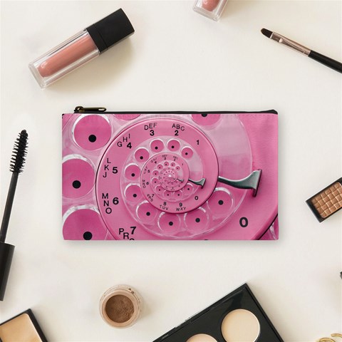 Retro Vintage Pink Rotary Dial Spiral Droste Cosmetic Bag (Small) from ArtsNow.com Front