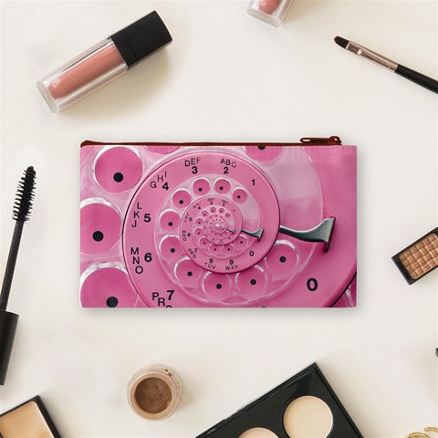 Retro Vintage Pink Rotary Dial Spiral Droste Cosmetic Bag (Small) from ArtsNow.com Back