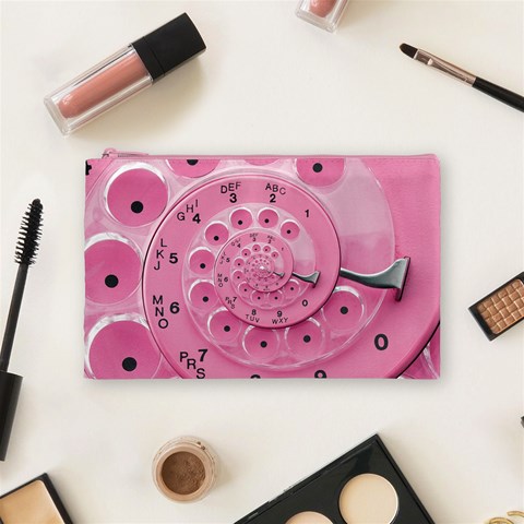 Retro Vintage Pink Rotary Dial Spiral Droste Cosmetic Bag (Medium) from ArtsNow.com Front