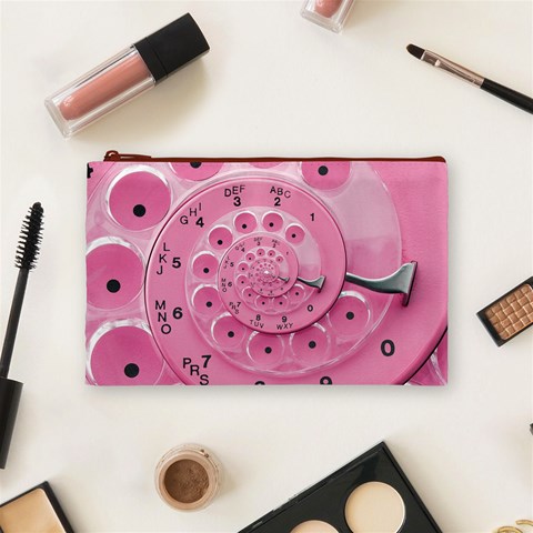 Retro Vintage Pink Rotary Dial Spiral Droste Cosmetic Bag (Medium) from ArtsNow.com Front