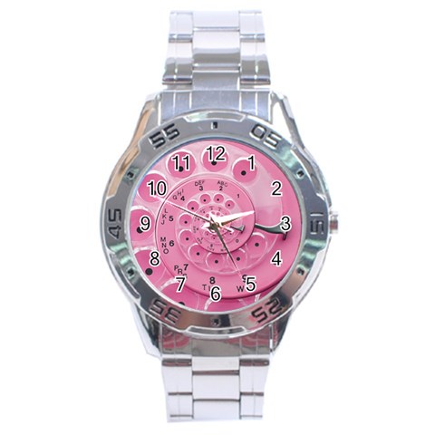 Retro Vintage Pink Rotary Dial Spiral Droste Stainless Steel Analogue Watch from ArtsNow.com Front