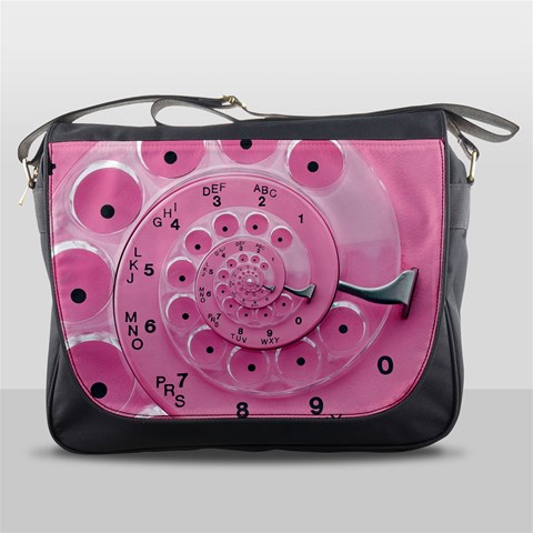 Retro Vintage Pink Rotary Dial Spiral Droste Messenger Bag from ArtsNow.com Front