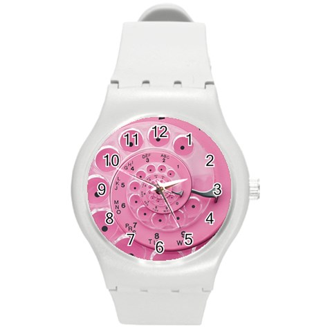 Retro Vintage Pink Rotary Dial Spiral Droste Round Plastic Sport Watch (M) from ArtsNow.com Front