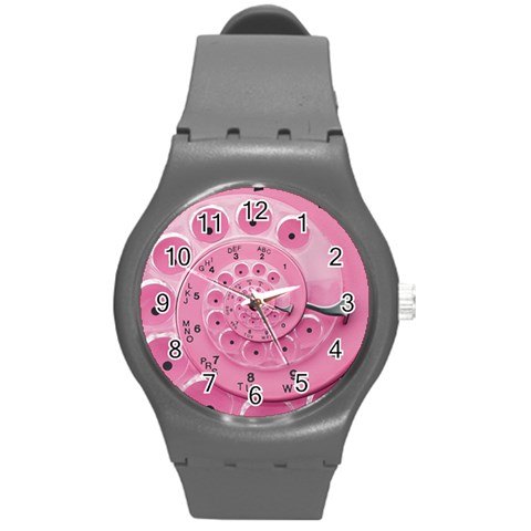 Retro Vintage Pink Rotary Dial Spiral Droste Round Plastic Sport Watch (M) from ArtsNow.com Front