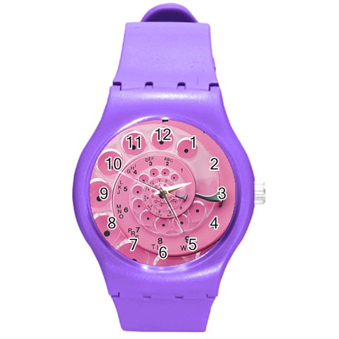 Retro Vintage Pink Rotary Dial Spiral Droste Round Plastic Sport Watch (M) from ArtsNow.com Front