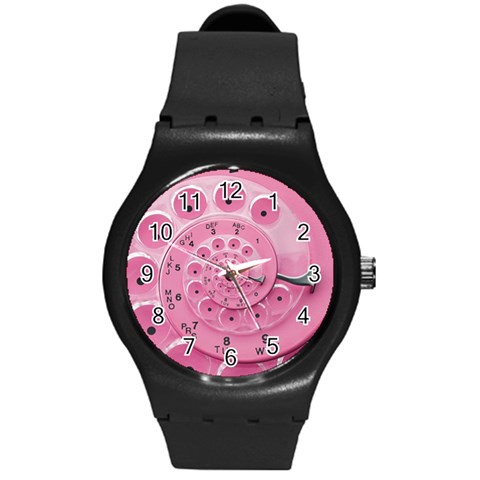 Retro Vintage Pink Rotary Dial Spiral Droste Round Plastic Sport Watch (M) from ArtsNow.com Front