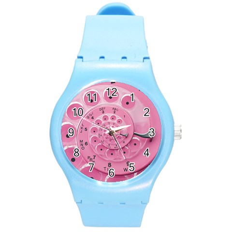 Retro Vintage Pink Rotary Dial Spiral Droste Round Plastic Sport Watch (M) from ArtsNow.com Front