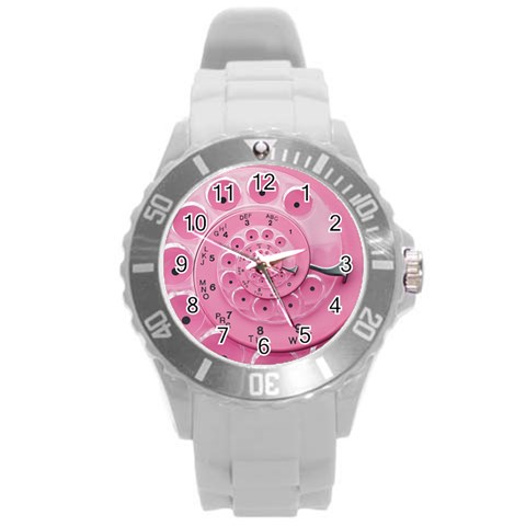 Retro Vintage Pink Rotary Dial Spiral Droste Round Plastic Sport Watch (L) from ArtsNow.com Front