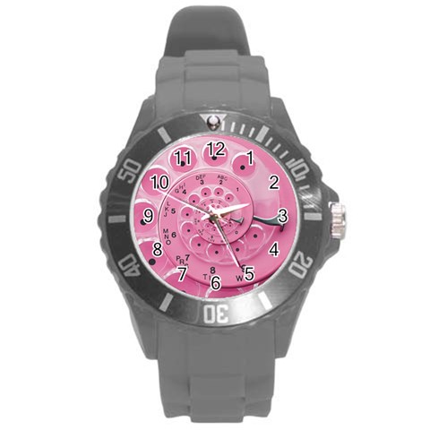 Retro Vintage Pink Rotary Dial Spiral Droste Round Plastic Sport Watch (L) from ArtsNow.com Front