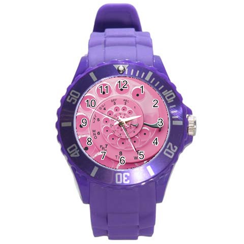 Retro Vintage Pink Rotary Dial Spiral Droste Round Plastic Sport Watch (L) from ArtsNow.com Front