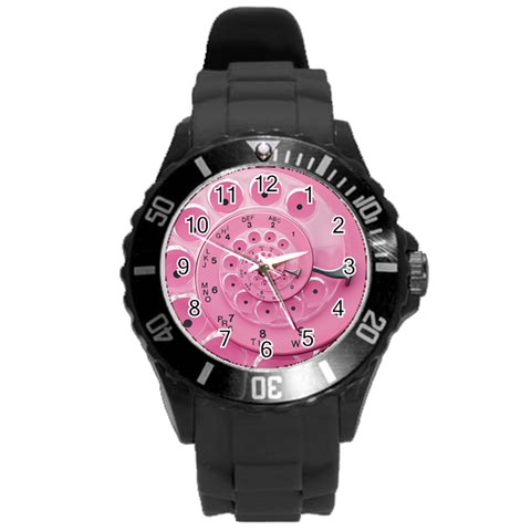 Retro Vintage Pink Rotary Dial Spiral Droste Round Plastic Sport Watch (L) from ArtsNow.com Front