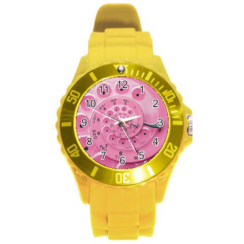 Retro Vintage Pink Rotary Dial Spiral Droste Round Plastic Sport Watch (L) from ArtsNow.com Front