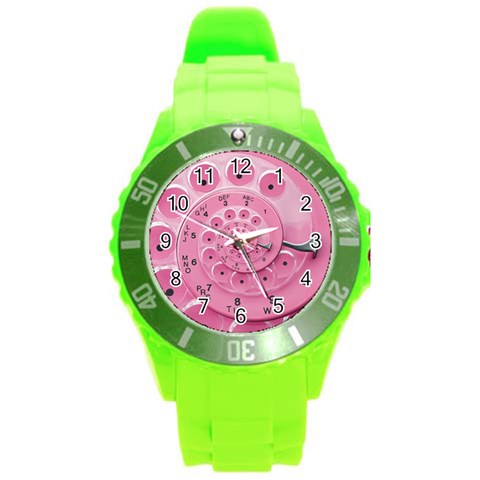 Retro Vintage Pink Rotary Dial Spiral Droste Round Plastic Sport Watch (L) from ArtsNow.com Front