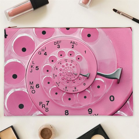 Retro Vintage Pink Rotary Dial Spiral Droste Cosmetic Bag (XXL) from ArtsNow.com Front