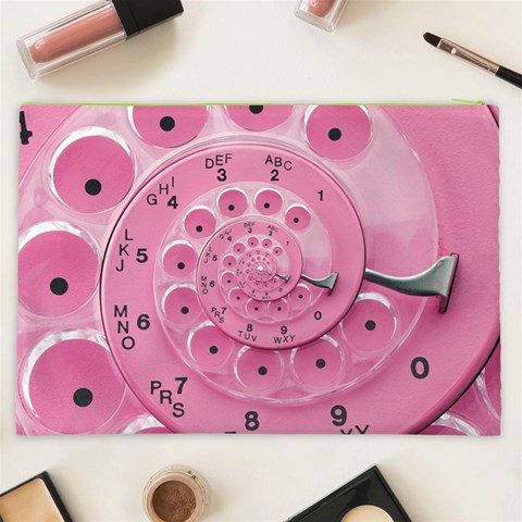 Retro Vintage Pink Rotary Dial Spiral Droste Cosmetic Bag (XXL) from ArtsNow.com Back