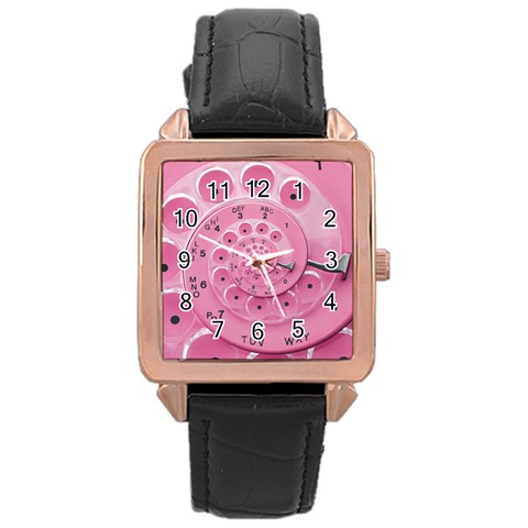 Retro Vintage Pink Rotary Dial Spiral Droste Rose Gold Leather Watch  from ArtsNow.com Front