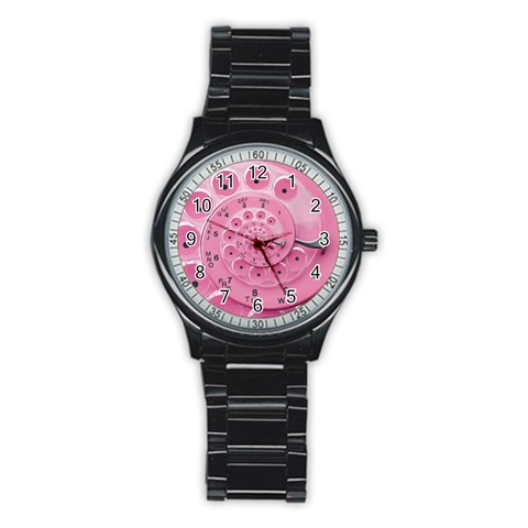 Retro Vintage Pink Rotary Dial Spiral Droste Stainless Steel Round Watch from ArtsNow.com Front