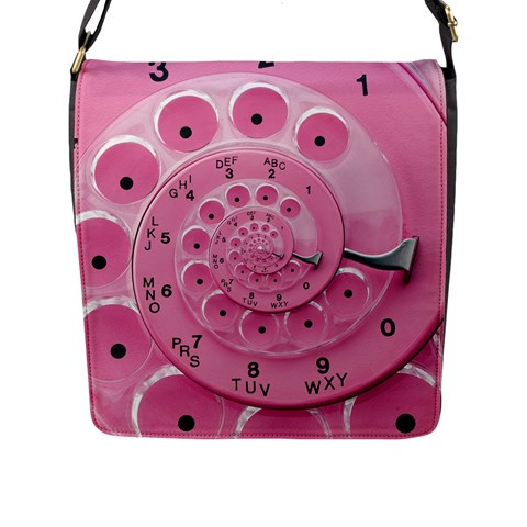 Retro Vintage Pink Rotary Dial Spiral Droste Flap Closure Messenger Bag (L) from ArtsNow.com Front