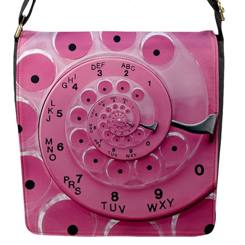 Retro Vintage Pink Rotary Dial Spiral Droste Flap Closure Messenger Bag (S) from ArtsNow.com Front