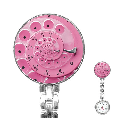 Retro Vintage Pink Rotary Dial Spiral Droste Stainless Steel Nurses Watch from ArtsNow.com Front