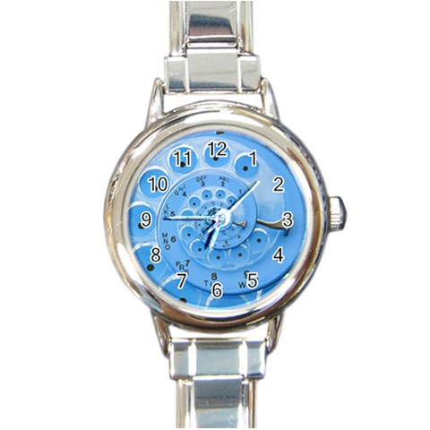 Retro Vintage Blue Rotary Dial Spiral Droste Round Italian Charm Watch from ArtsNow.com Front