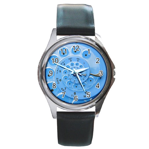 Retro Vintage Blue Rotary Dial Spiral Droste Round Metal Watch from ArtsNow.com Front